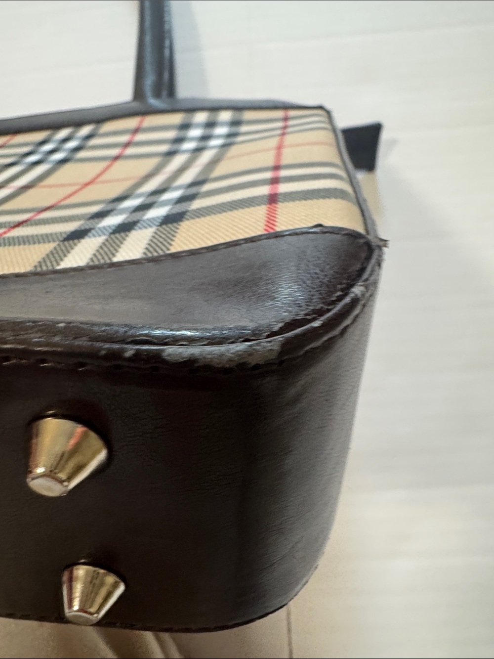 Burberry Beige Check Canvas Tote with Dark Brown Trim - Picture 7 of 10